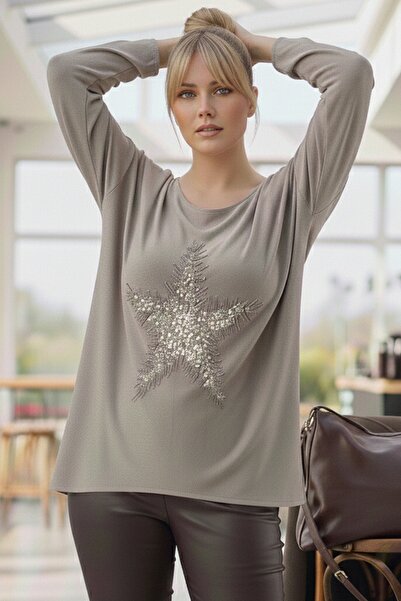 Chiccy Ιταλική μπλούζα με μακρύ μανίκι με απλικέ αστέρια, μαλακό πλεκτό πουλόβερ 72 65