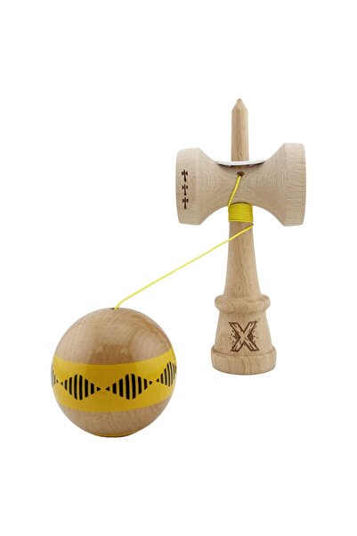 OEM Kendama originala profesionala lemn, cupe mari King Size V3, super sticky, 18 cm, galben/maro