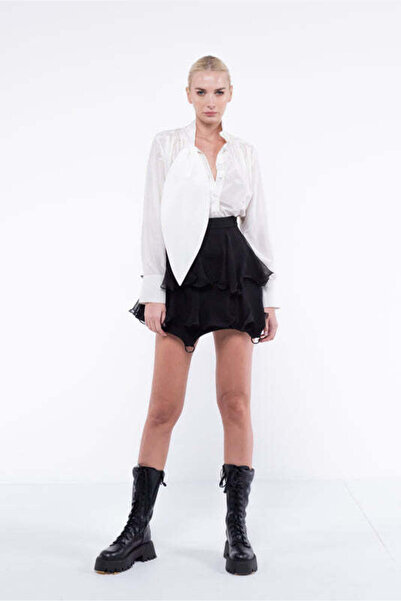 Monarh Design White silk shantung shirt with oversized scarf