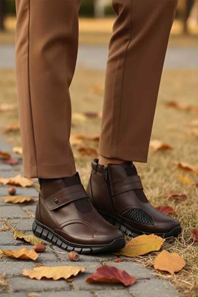 AYAKMOD Cizme de damă din piele naturală maro, cu talpă anti-alunecare, cu fl...