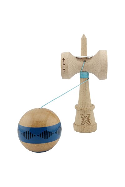 OEM Kendama originala profesionala lemn, cupe mari King Size V3, super sticky, 18 cm, albastru/maro