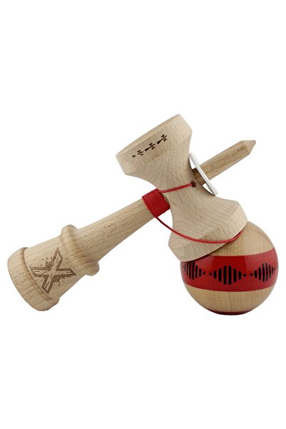 OEM Kendama originala profesionala lemn, cupe mari King Size V3, super sticky, 18 cm, rosu/maro