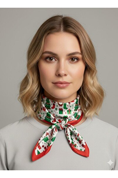 sema aksesuar New Year's Patterned Scarf - Christmas Pine Tree Gift Box Patterns - Gift