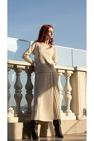 Marrone Set tricot (pulover & fustă plisată)