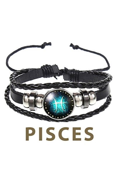 OEM Brățară din piele Pești cu pandantiv zodiacal, unisex, reglabilă