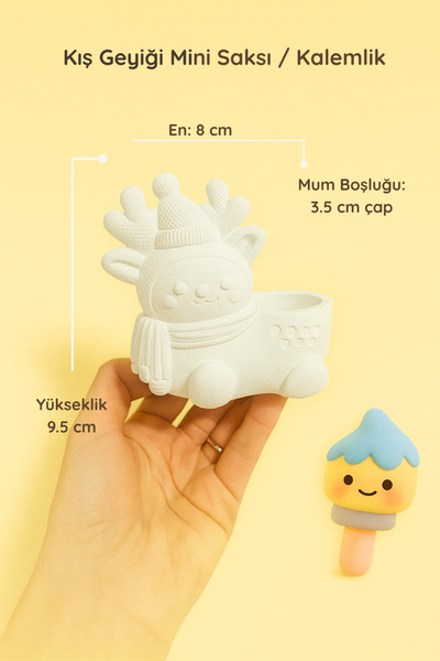 colorbuddie Kış Geyiği Mini Saksı / Kalemlik – Boyanabilir Güçlü Beton Obje