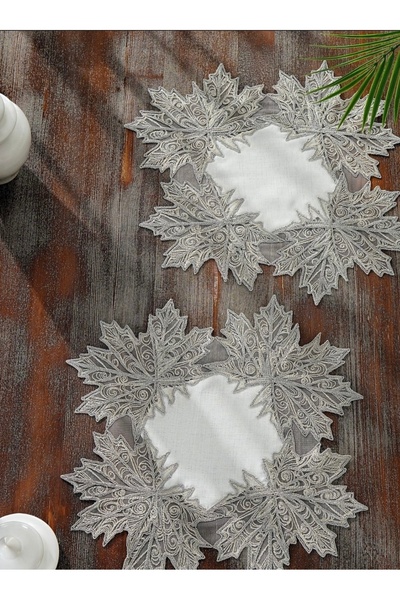 Madamca Tereza Gardenya(Linen) French Lace 5-Piece Runner Set Living Room Set Tablecloth