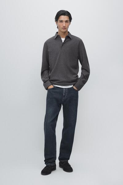 Massimo Dutti Dokulu uzun kollu polo yaka t-shirt