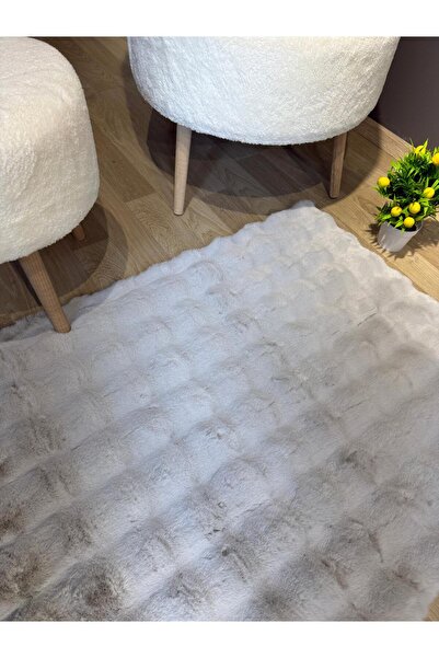 LILYUM LUX BUBBLE GRİ PELUŞ HALI, KAYMAZ, MAKİNEDE YIKANABİLİR