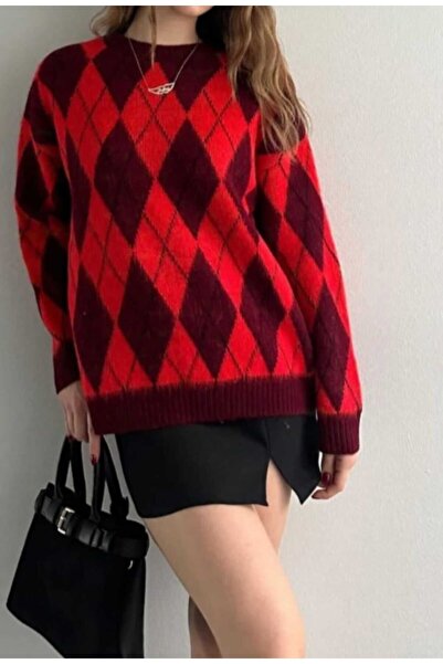 METLAM TEKSTİL Diamond pattern bicycle collar knit sweater