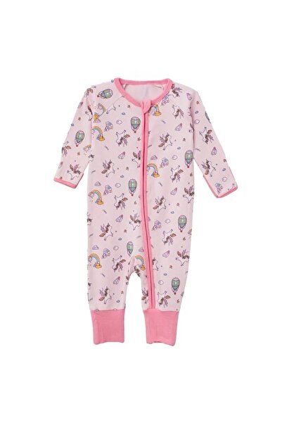 ELITECOMMERCEMARKET Pink Cotton Jumpsuit with Rainbow Unicorn & Zipper for Babies