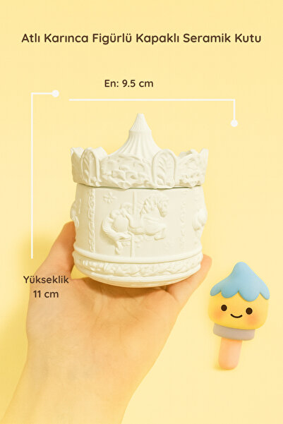 colorbuddie Atlı Karınca Figürlü Kapaklı Seramik Kutu