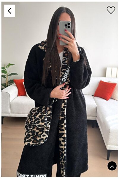 Kokoş Kadını SİYAH LEOPAR DETAY KABAN