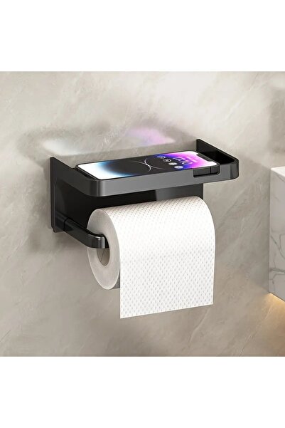 LUXER Self-Adhesive Toilet Paper Holder with Phone Shelf, Dark Gray, Dimensions 17.5x10x8 cm