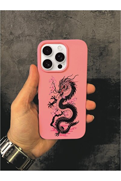 ALYACEPSTORE CASE حافظة آيفون 16 برو المتوافقة بنمط التنين باللون الوردي