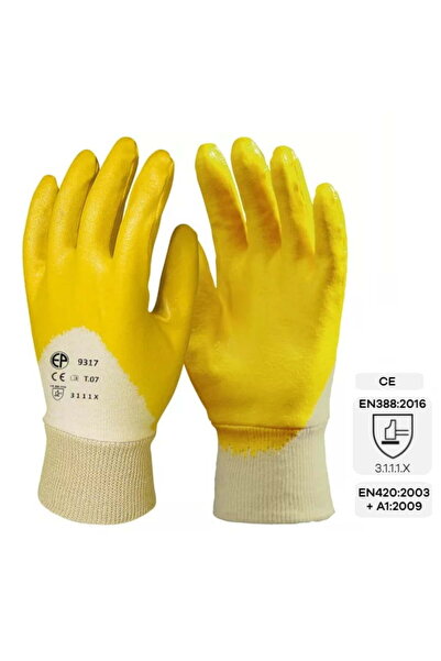 Coverguard EUROSTRONG protective gloves, cotton, 3/4 coated in yellow nitrile, elastic cuff, set of 10 pieces