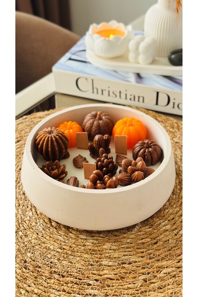 MYELFA Balkabağı Süslemeli Sukulent Temalı Doğal Yapım Soya Wax Büyük Yuvarla...