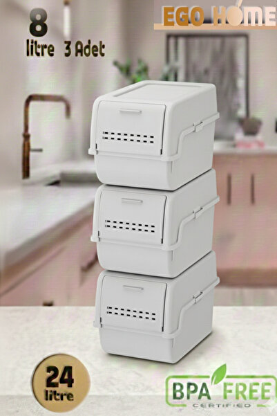 ego home 3'lü 8 lt Mini Boy Patates Soğan Sepeti Sebzelik Organizer Banyo Org...