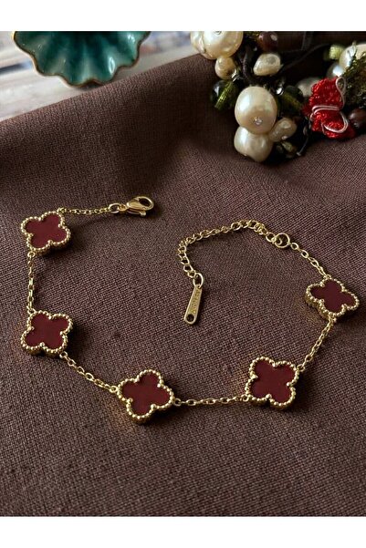 shop Çelik Büyük Gold Bordo Cleef Bileklik
