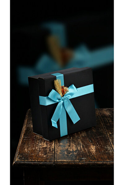 ADENZ Hediye Kutusu siyah- Kırpık Kağıt - 1 Sınıf Saten Kurdele- Kuru Çiçek S...