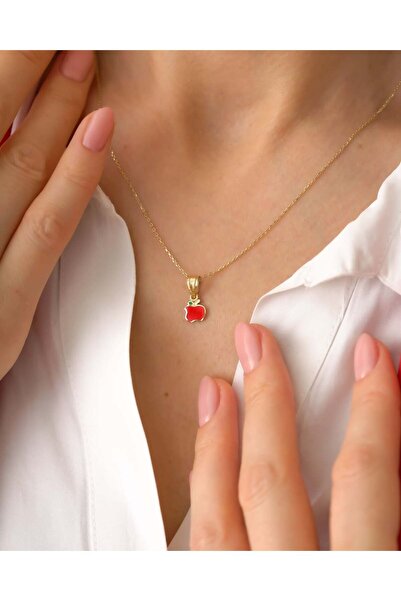 YCL JEWELLERY 8 Ayar Altın Kırmızı Elma Kolye Minimal ve Özel Tasarım