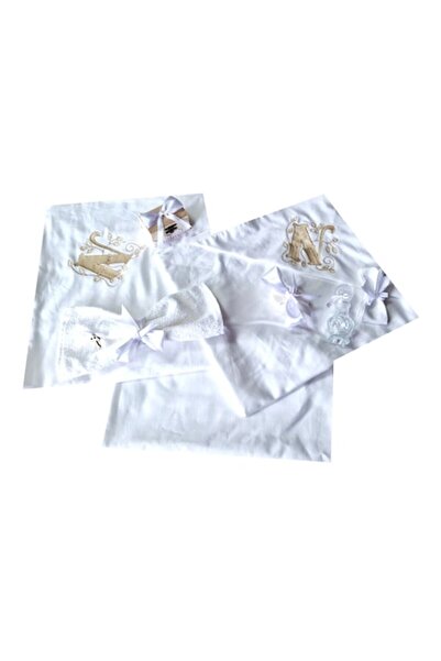 Mcf Trusou complet pentru botez, format din 9 piese, ortodox, auriu, litera N