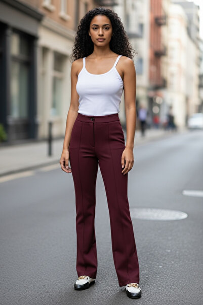 TRENDY Bordo yüksek bel likralı pantolon