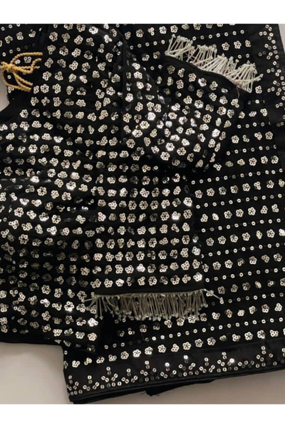 MYSMAR Black Faux Georgette Saree - HRT5450 | Black