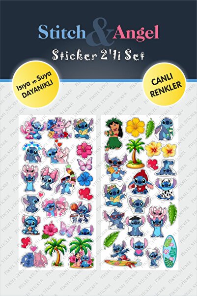 Piksel Grafik Colorful Stitch Angel 2-Piece Sticker Set - Pen, Laptop Noteboo...