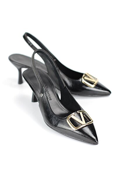 Gökhan Talay Liselotte Flexible Soft Non-Slip Sole (4 cm) Black Patent Leather Open Elastic V Buckle Women's Shoes