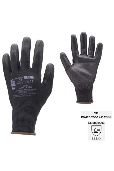 Coverguard Eurolite 6040 PU-dipped protective gloves, black, 10 pairs/pack -