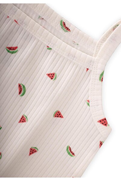 Cigit Girl's Tank Top with String Straps Triple Ecru Watermelon Pattern