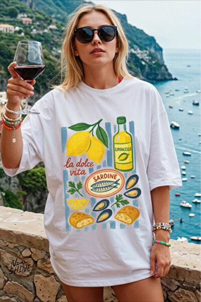 New Shine Μπλουζάκι La Dolce Vita με τύπωμα oversized