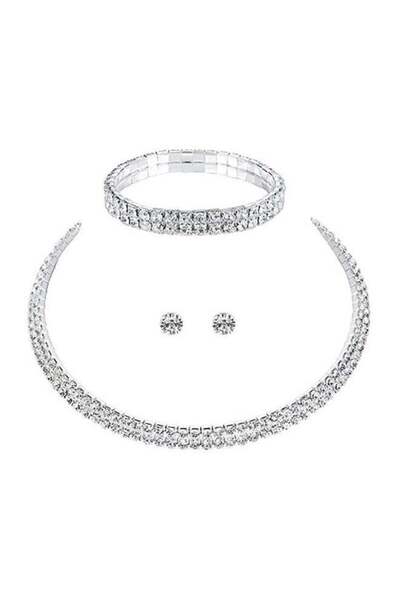 Beauenty Double Row Rhinestone Inlay Jewellery Set