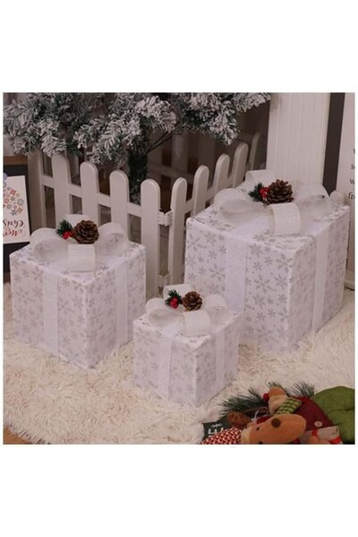 Kardett Set de 3 cutii cadou de Crăciun cu lumini LED în formă de fulgi de ză...