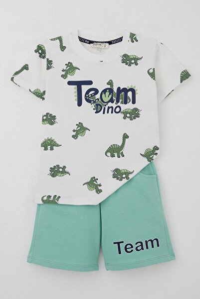 Breeze Boy's Shorts Set, Bouncy Dinosaur Set, Ages 2-6, Ecru