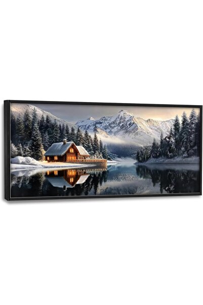 ALAYRA International لوحة قماشية لبحيرة جبلية شتوية 120×60 سم – ديكور جداري ل...
