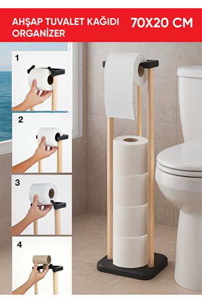 Nwood NP01 MASİF AHŞAP ORGANİK DEKORATİF BANYO 70X20 TUVALET KAĞIDI ORGANİZER...