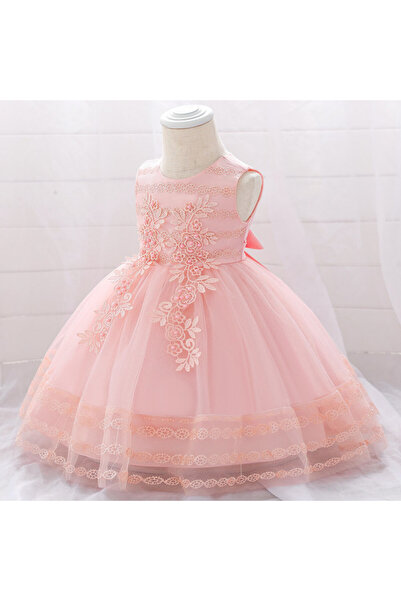 Superbaby Rochita roz de ocazie cu floricele dantelate