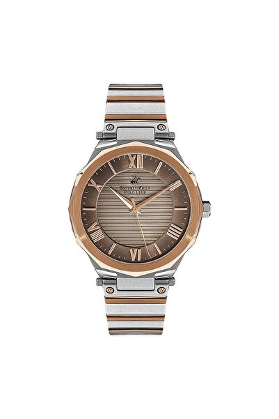 Beverly Hills Polo Club Bp3135X.540 Men's Wristwatch | 42 mm Silver-Rose Gold Steel Case, Brown