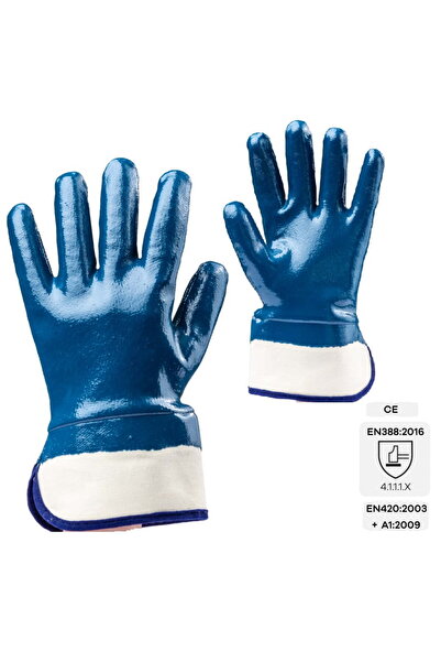 Coverguard Protective gloves, cotton dipped in nitrile, cuff, for wet/oily surfaces, 10 pcs/set