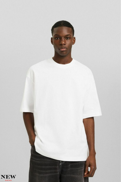 New Shine تي شيرت غير مطبوع للجنسين مقاس كبير