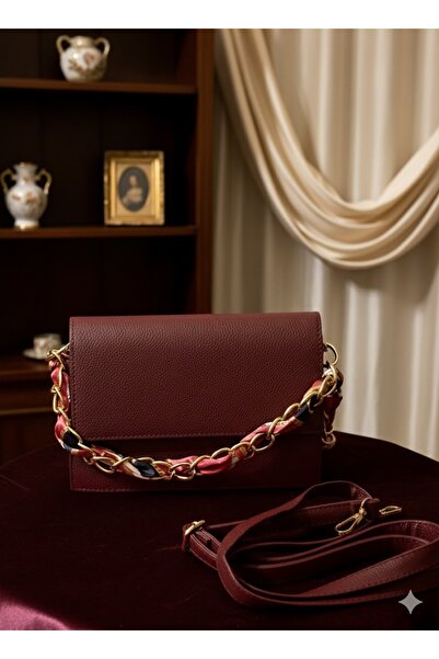 DEMİR ACCESORİES Kadın Bordo Fularlı Uzun Askılı El Ve Omuz Çantası