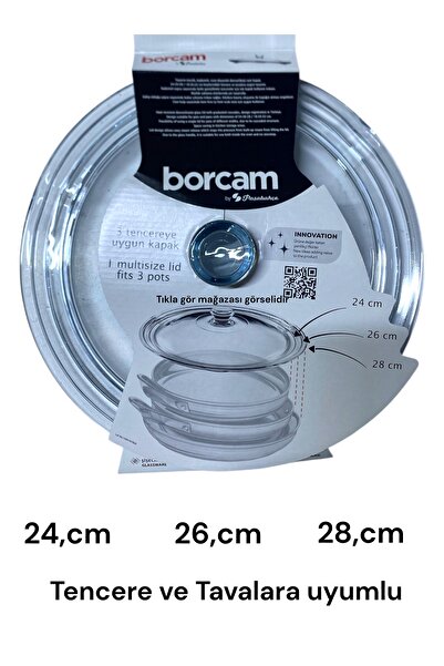 Paşabahçe Borcam tencere tava kapak cam tava tencere kapağı 24cm 26cm 28cm çoklu tencere cam kapak