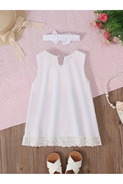 Superbaby Elegant white dress for little girls and matching headband