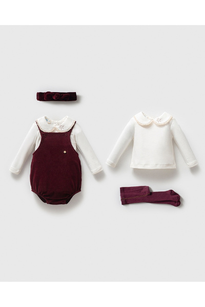 Noy Noy Baby Girl Romper, Socks Velvet Headband Set of 4 Soft Fabric Stylish Baby Romper Set