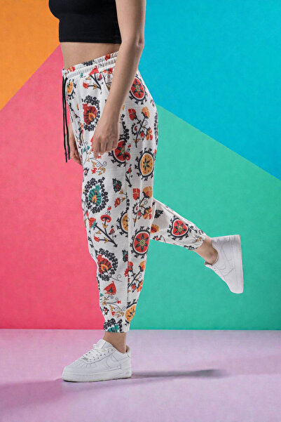 FG KONNİCHİWA Unisex Ethnic Patterned Loose Hippie Bohemian Baggy Pants with Elastic Waist and Cuffs and Pockets Ethnic Design