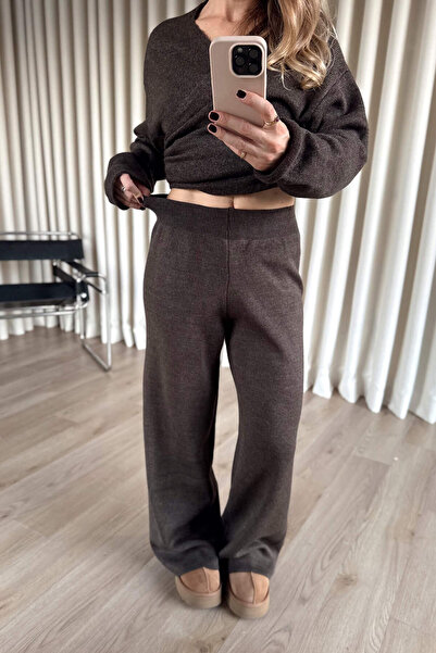 Sue Store Bitter Brown Knitwear Trousers with Elastic Waist