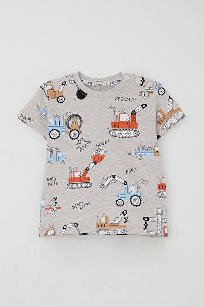 Breeze Boy's Shorts Set Fun Construction Vehicles Patterned 1.5-5 Years Old, Beige Melange