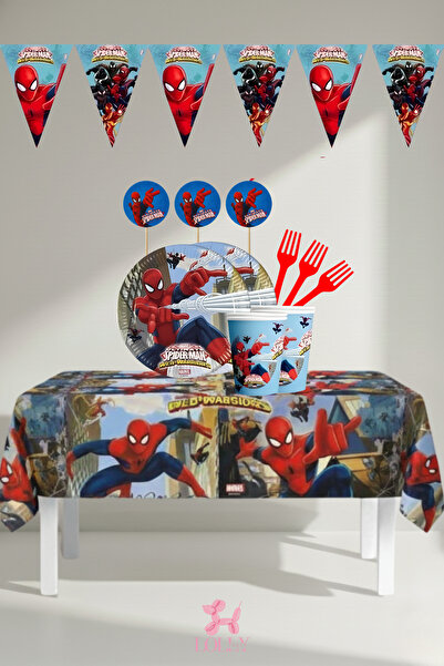 LOLLY PARTY 8 Kişilik Örümcek Adam Temalı Doğum Günü Parti Seti (Tabak,Bardak...